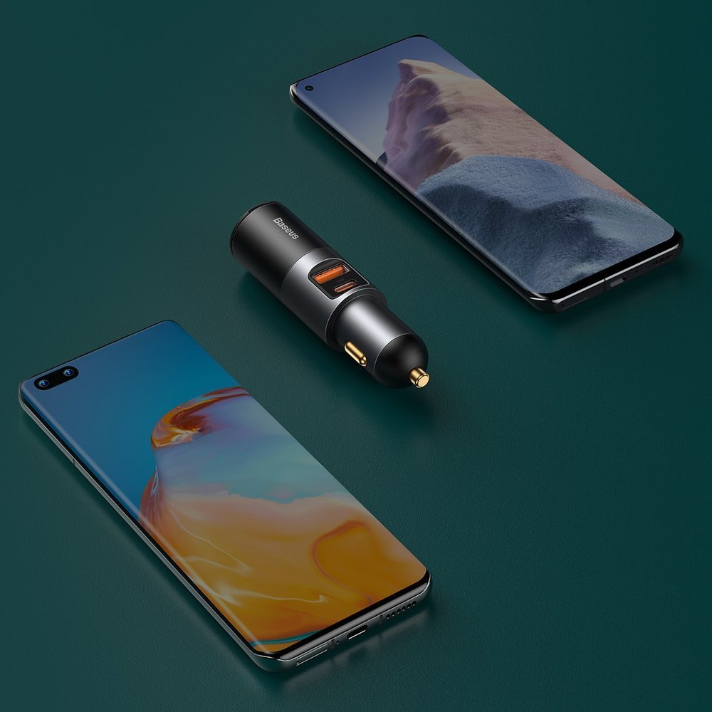 Автомобилен заряден уред Baseus Share Together, 120W, 3A, 1 x USB-A - 1 x USB-C - 1 x Удължител за запалка, Сив CCBT-C0G