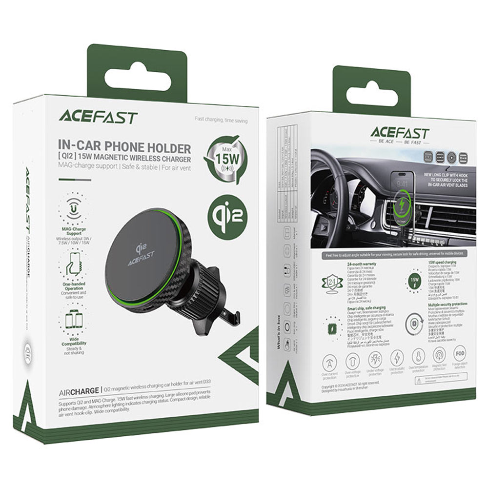 Автомобилен безжичен заряден устройство Acefast D33, 15W, 1.67A, Черен