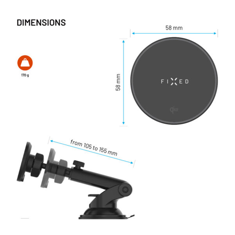Безжично авто зарядно устройство Fixed MagRound 2 XL, 15W, 1.67A, Черно