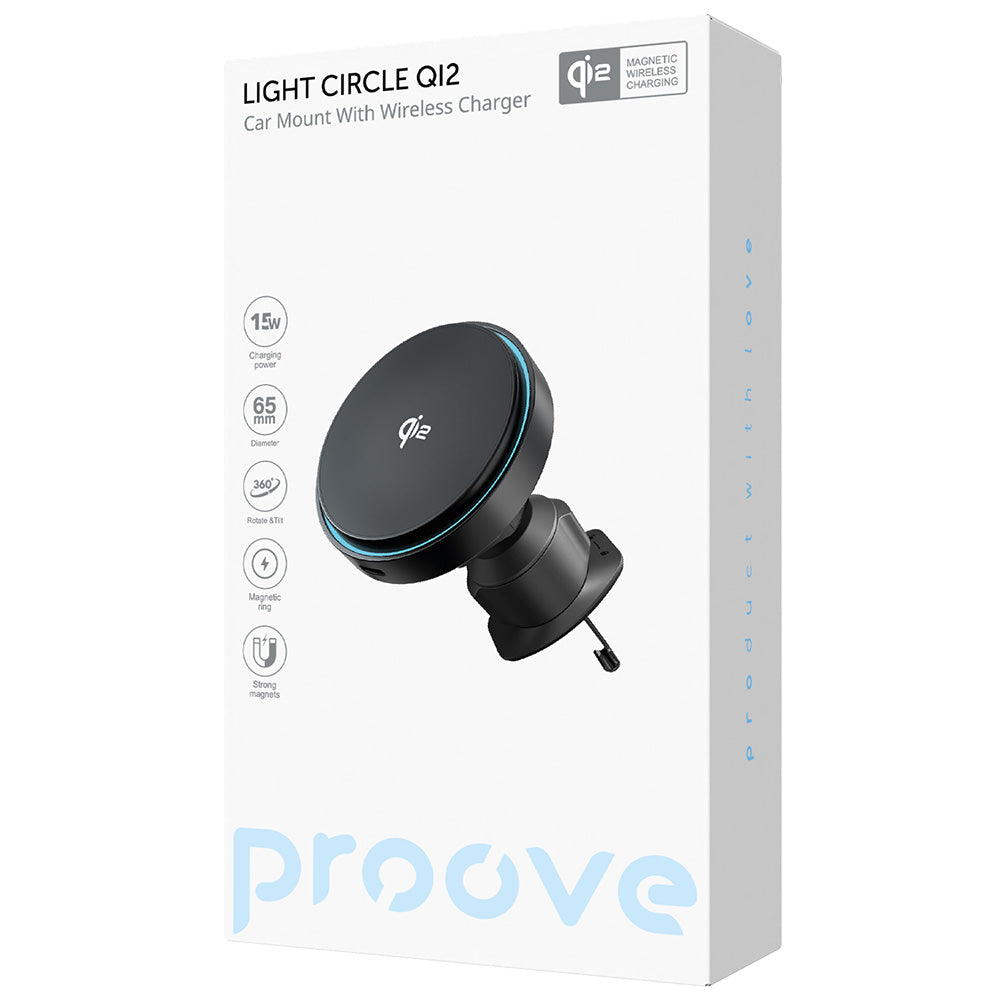 Автомобилен безжичен заряден устройство Proove Light Circle, 15W, 1.67A, Сив WHLC15010002