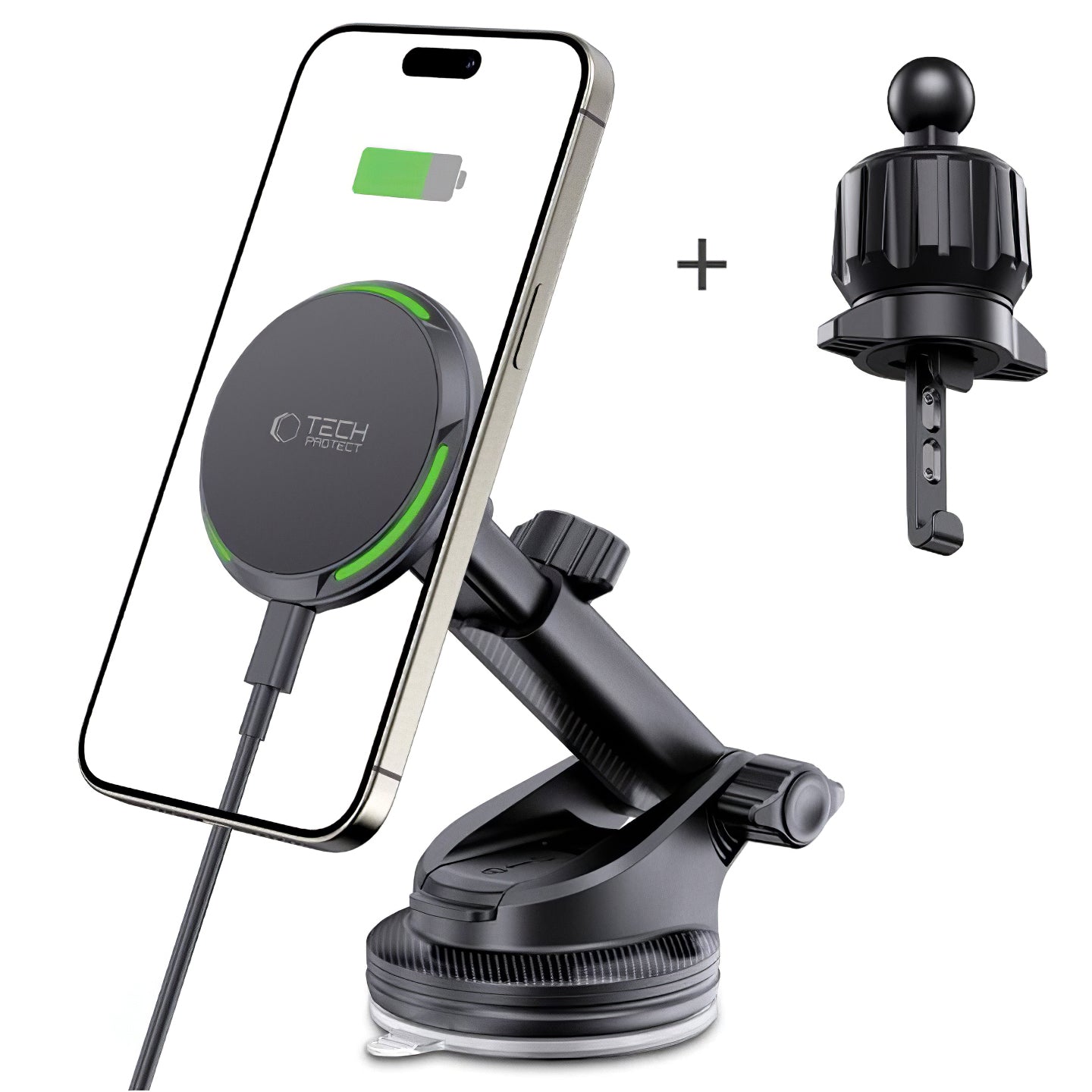 Безжично зарядно устройство за кола Tech-Protect MM15W-V7 QI2, 15 W, 1,67 A, черно