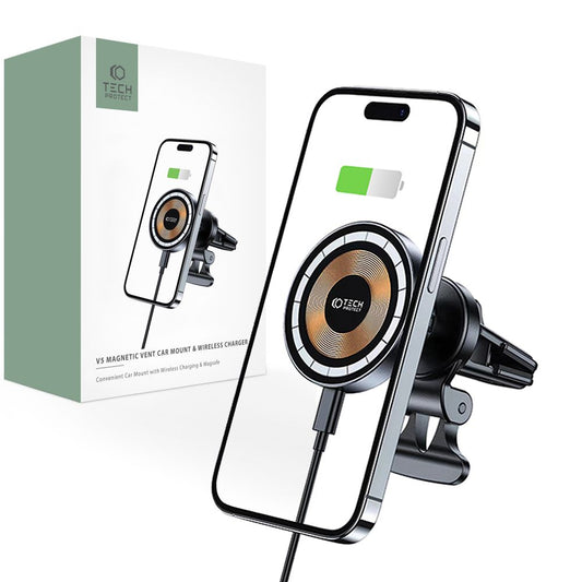 Безжично зарядно устройство за кола Tech-Protect V5, 15W, 1.67A, черно