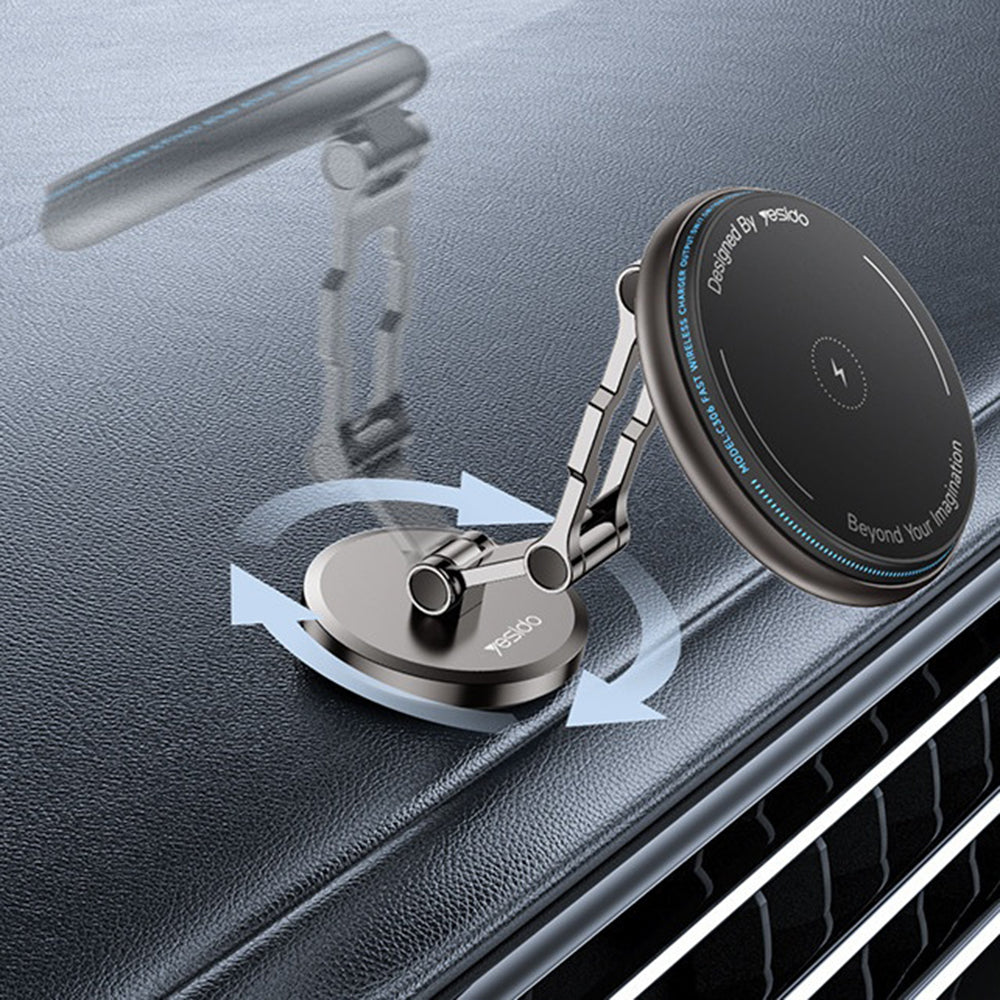 Безжично авто зарядно устройство Yesido C306, 15W, 1.67A, Черно