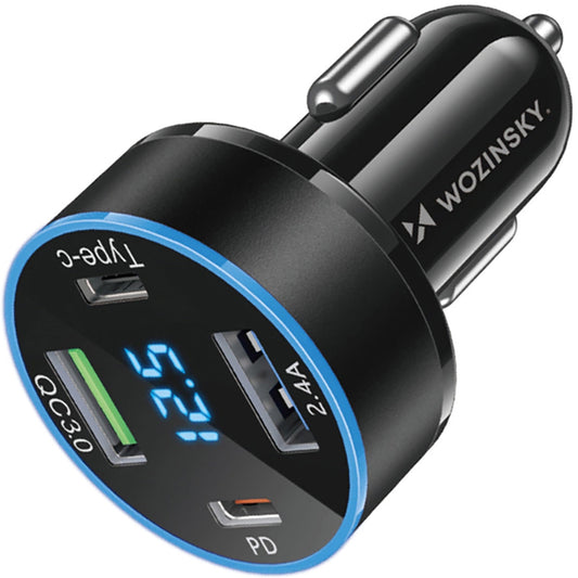 Зарядно за кола WZK WDCCB, 50W, 3A, 2 x USB-A - 2 x USB-C, черно