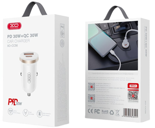 Автомобилен заряден уред XO Design CC56, 30W, 3A, 1 x USB-A - 1 x USB-C, Бял