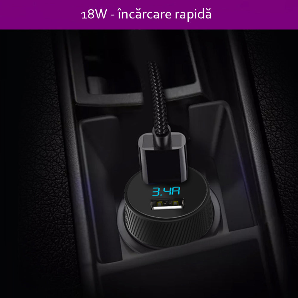 Автомобилен заряден уред Yesido Y31 Display, 18W, 3A, 2 x USB-A, Черен