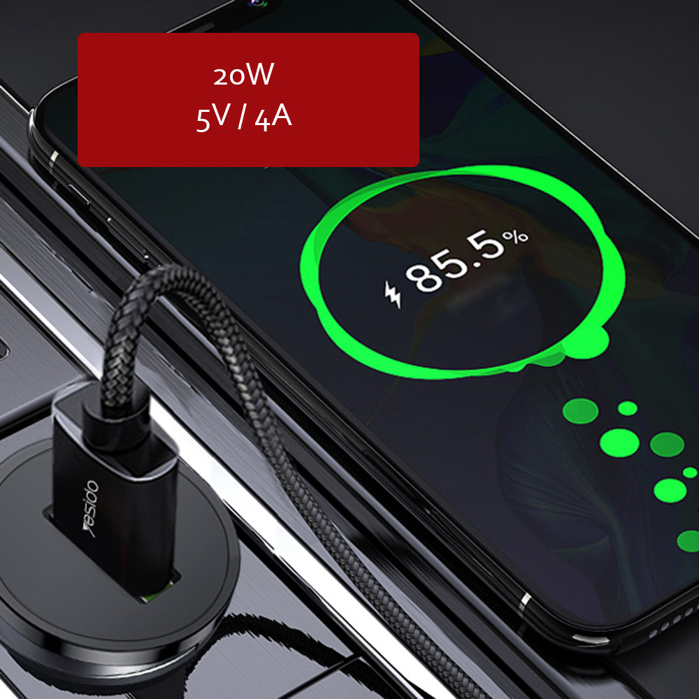 Автомобилен заряден уред Yesido Y38, 18W, 3A, 1 x USB-A, Черен