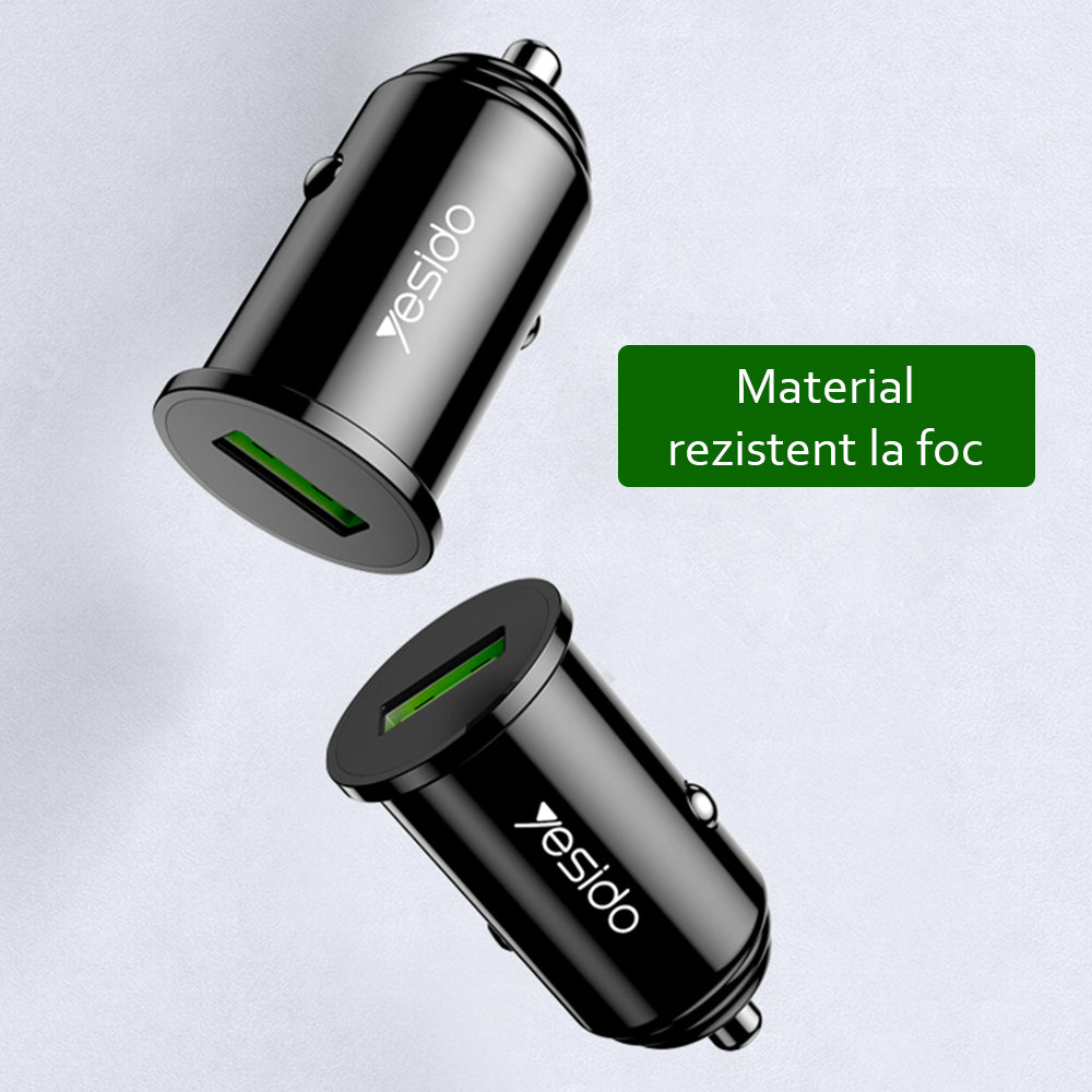 Автомобилен заряден уред Yesido Y38, 18W, 3A, 1 x USB-A, Черен