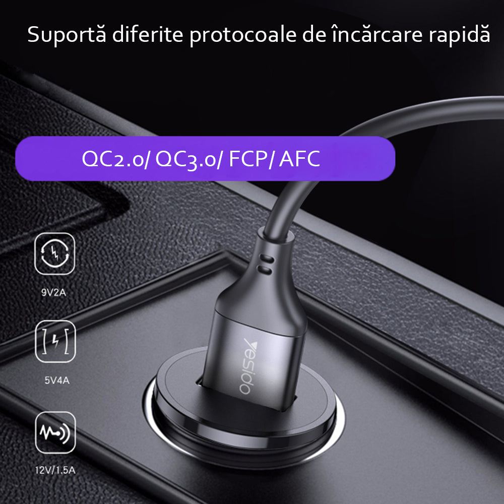 Автомобилен заряден уред Yesido Y38, 18W, 3A, 1 x USB-A, Черен