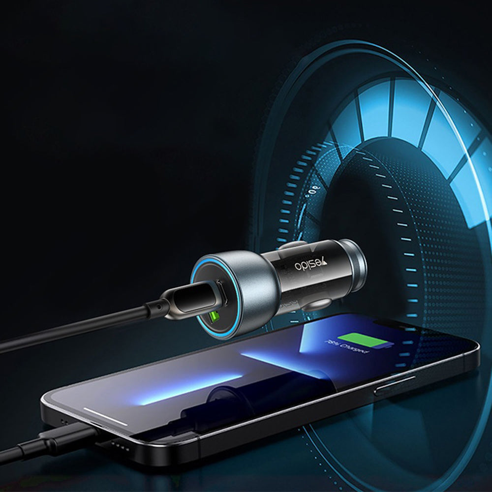 Автомобилен заряден уред Yesido Y49, 30W, 3A, 1 x USB-A - 1 x USB-C, Сив