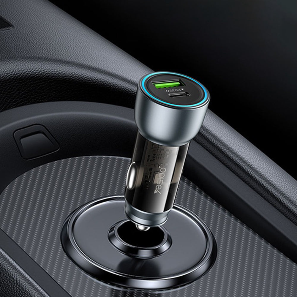 Автомобилен заряден уред Yesido Y49, 30W, 3A, 1 x USB-A - 1 x USB-C, Сив