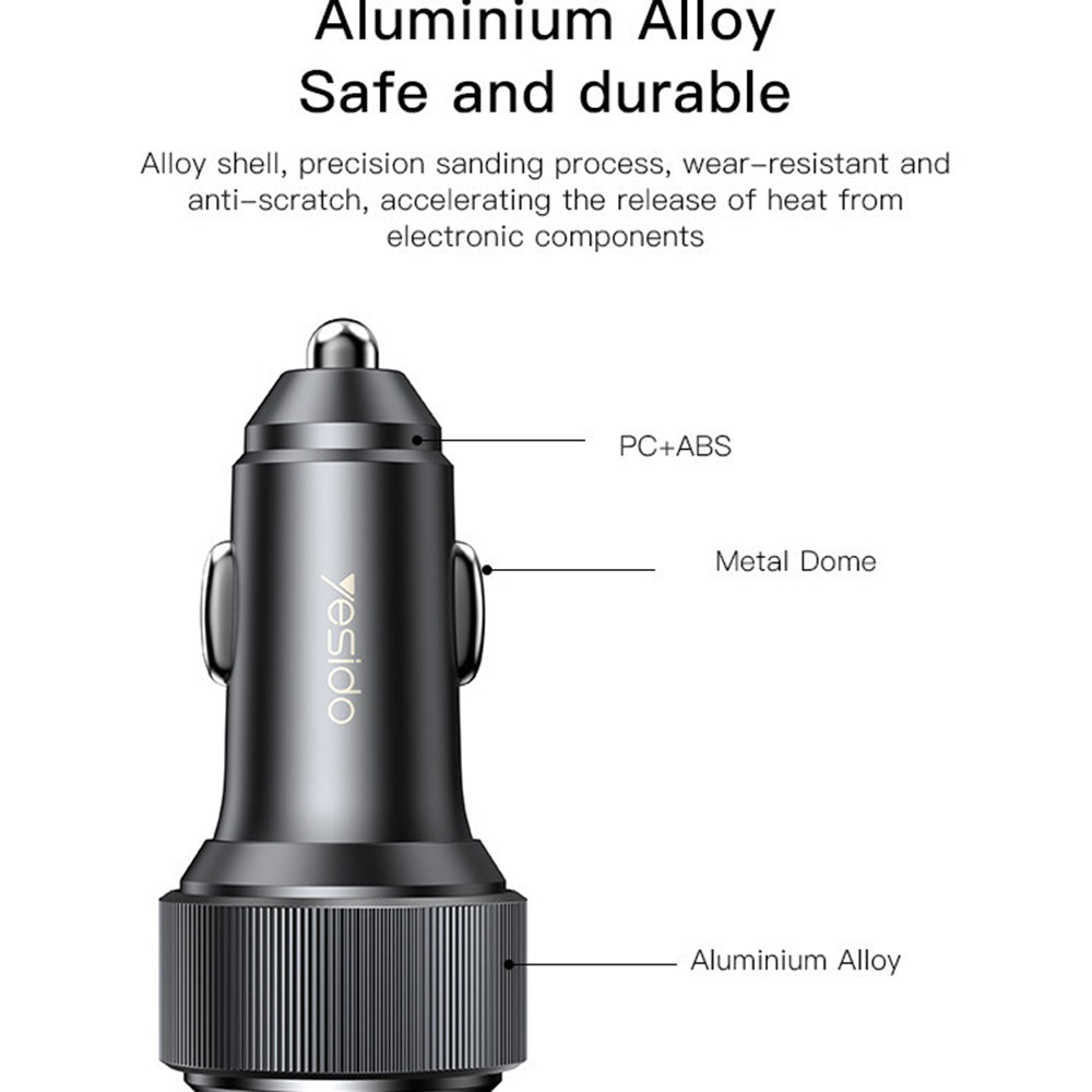 Автомобилен заряден уред Yesido Y50, 60W, 3A, 1 x USB-A - 2 x USB-C, Черен