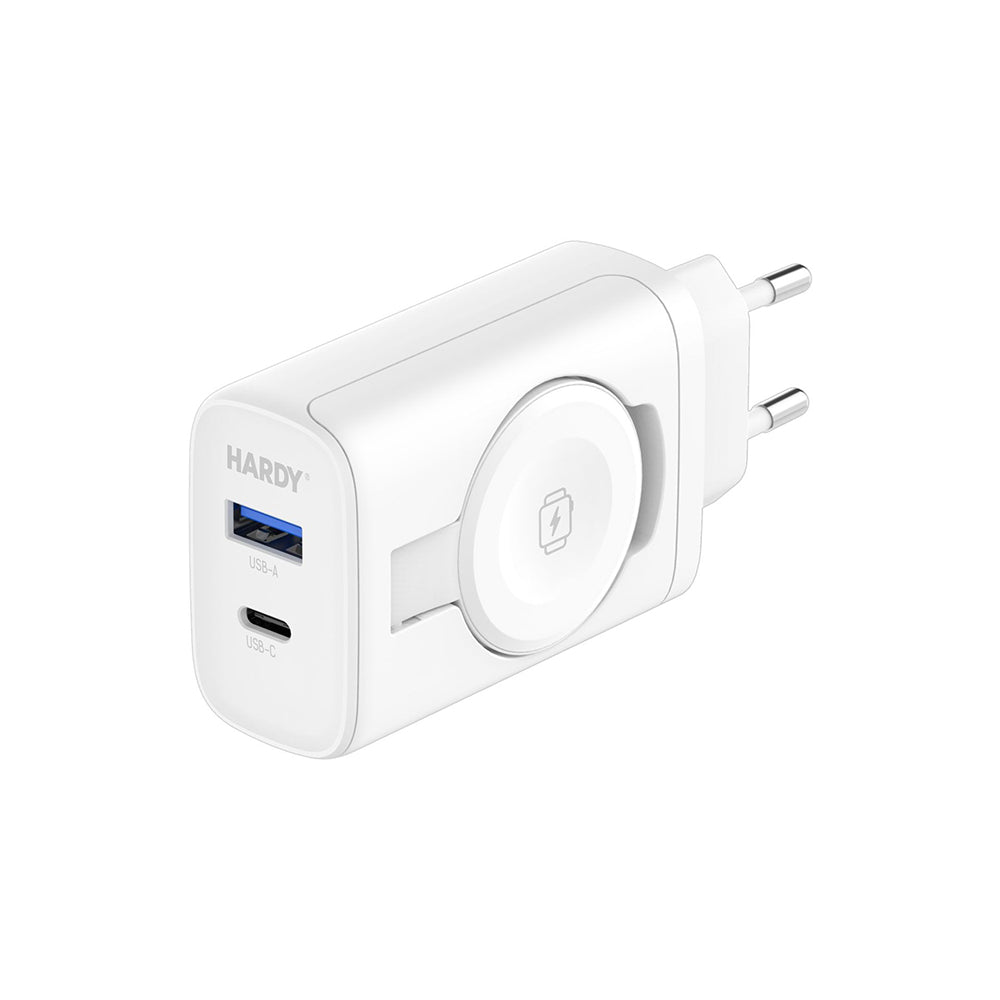 Зарядно устройство за мрежа 3MK Hardy 2in1, 33W, 3A, 1 x USB-A - 1 x USB-C, Бяло