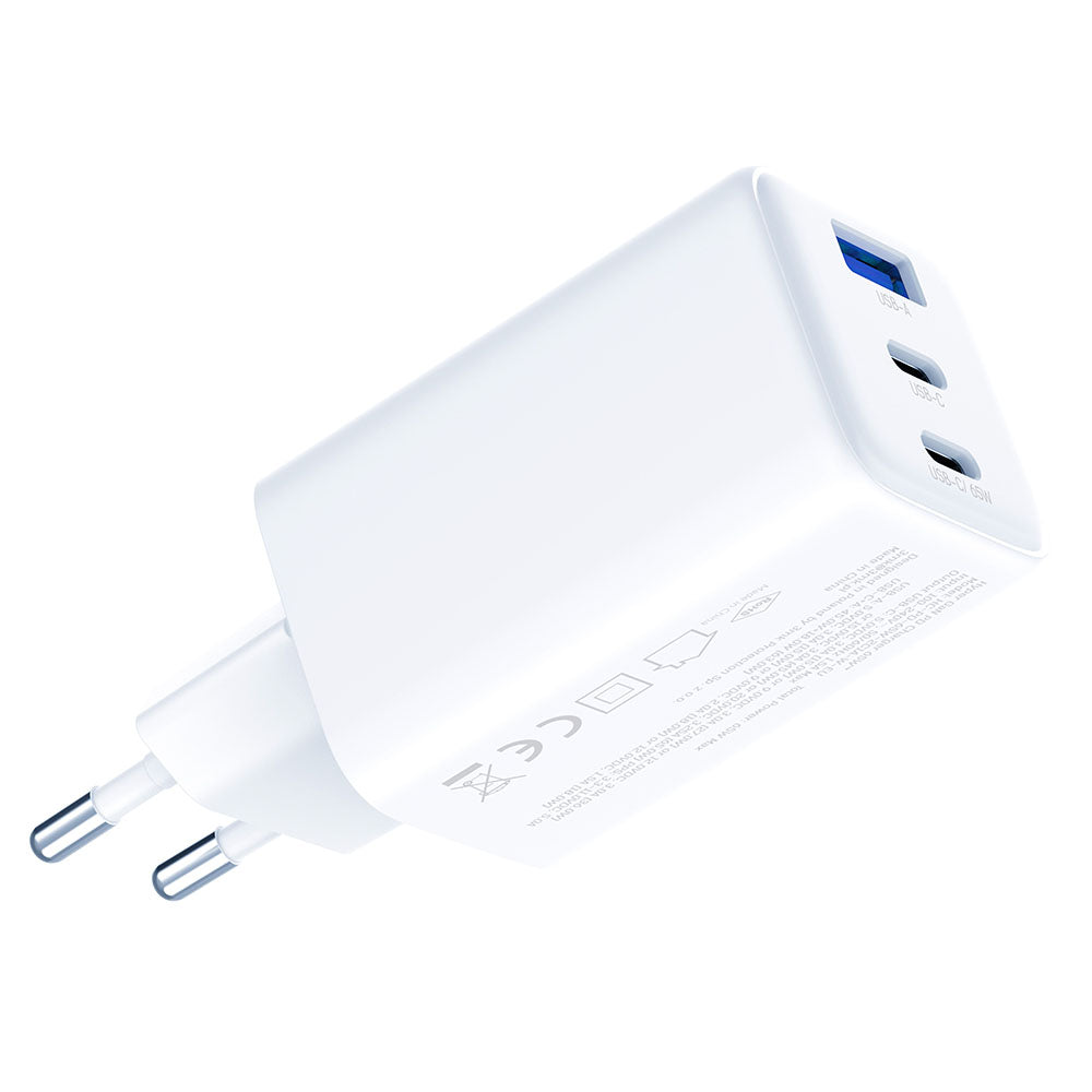 Зарядно устройство за мрежа 3MK Hyper, 65W, 3.25A, 1 x USB-A - 2 x USB-C, Бяло