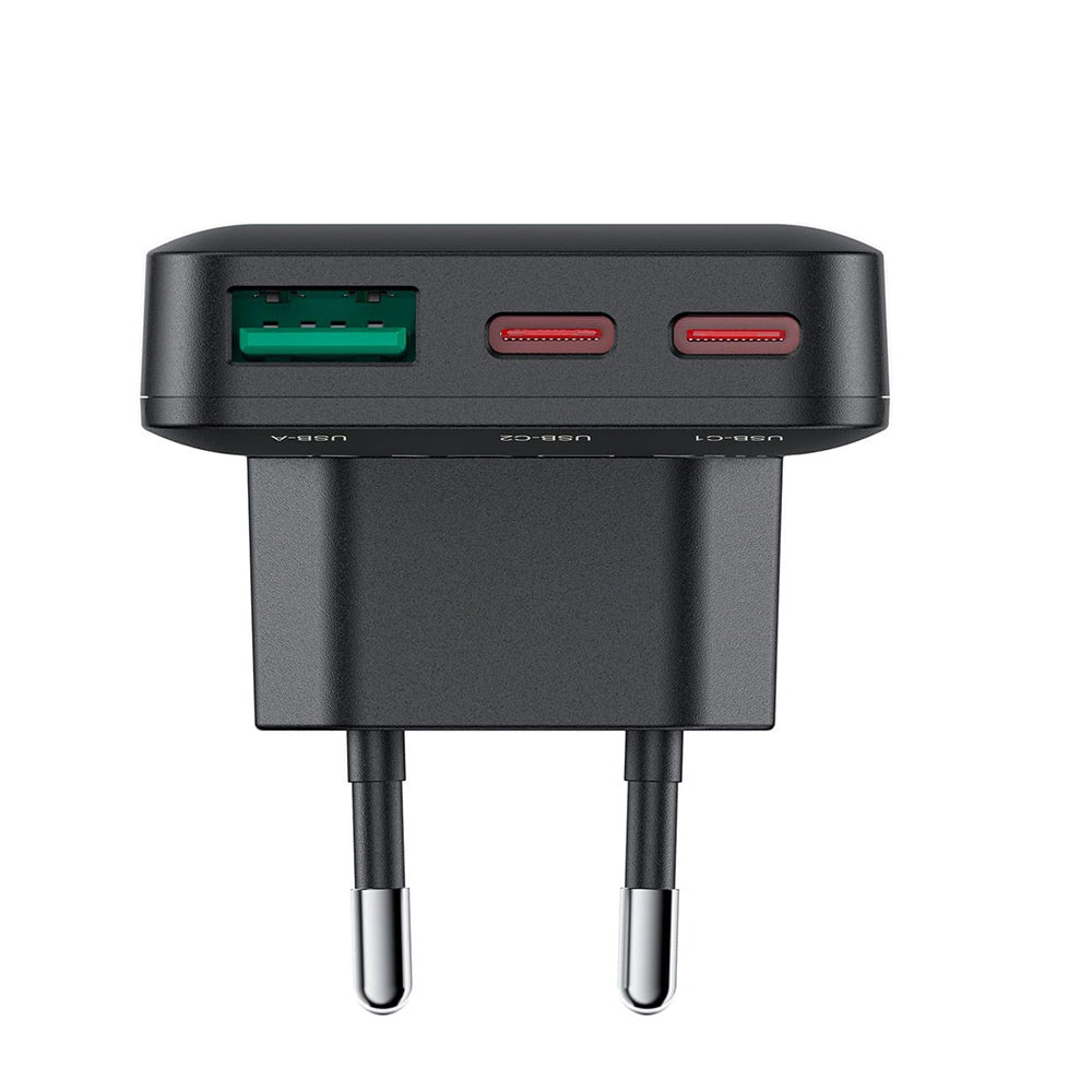 Зарядно устройство за мрежа Acefast A100, 65W, 3.25A, 1 x USB-A - 2 x USB-C, Черно