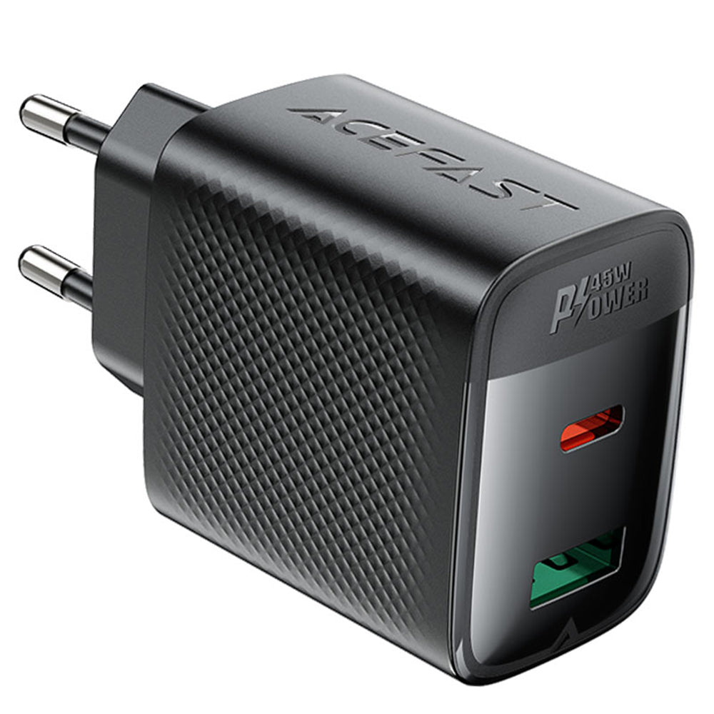Зарядно за мрежа Acefast A106, 45W, 3A, 1 x USB-A - 1 x USB-C, Черно