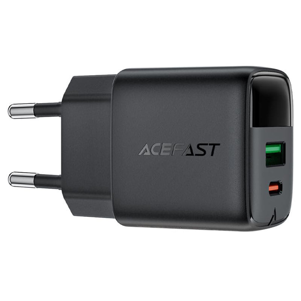 Зарядно устройство за мрежа Acefast A114 Display, 25W, 3A, 1 x USB-A - 1 x USB-C, Черно