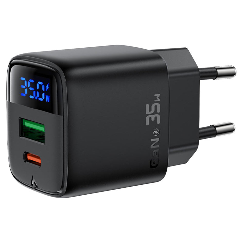 Зарядно за мрежа Acefast A116 Display, 35W, 3A, 1 x USB-A - 1 x USB-C, Черно