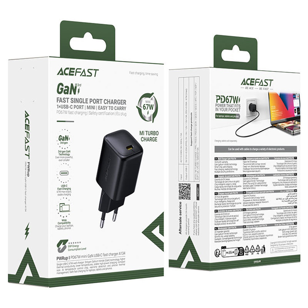 Зарядно за мрежа Acefast A134, 67W, 3.35A, 1 x USB-C, Черно