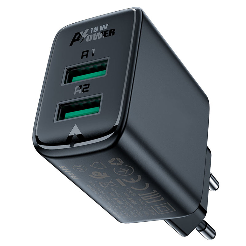 Мрежов зарядно Acefast A33, 18W, 3A, 2 x USB-A, Черно