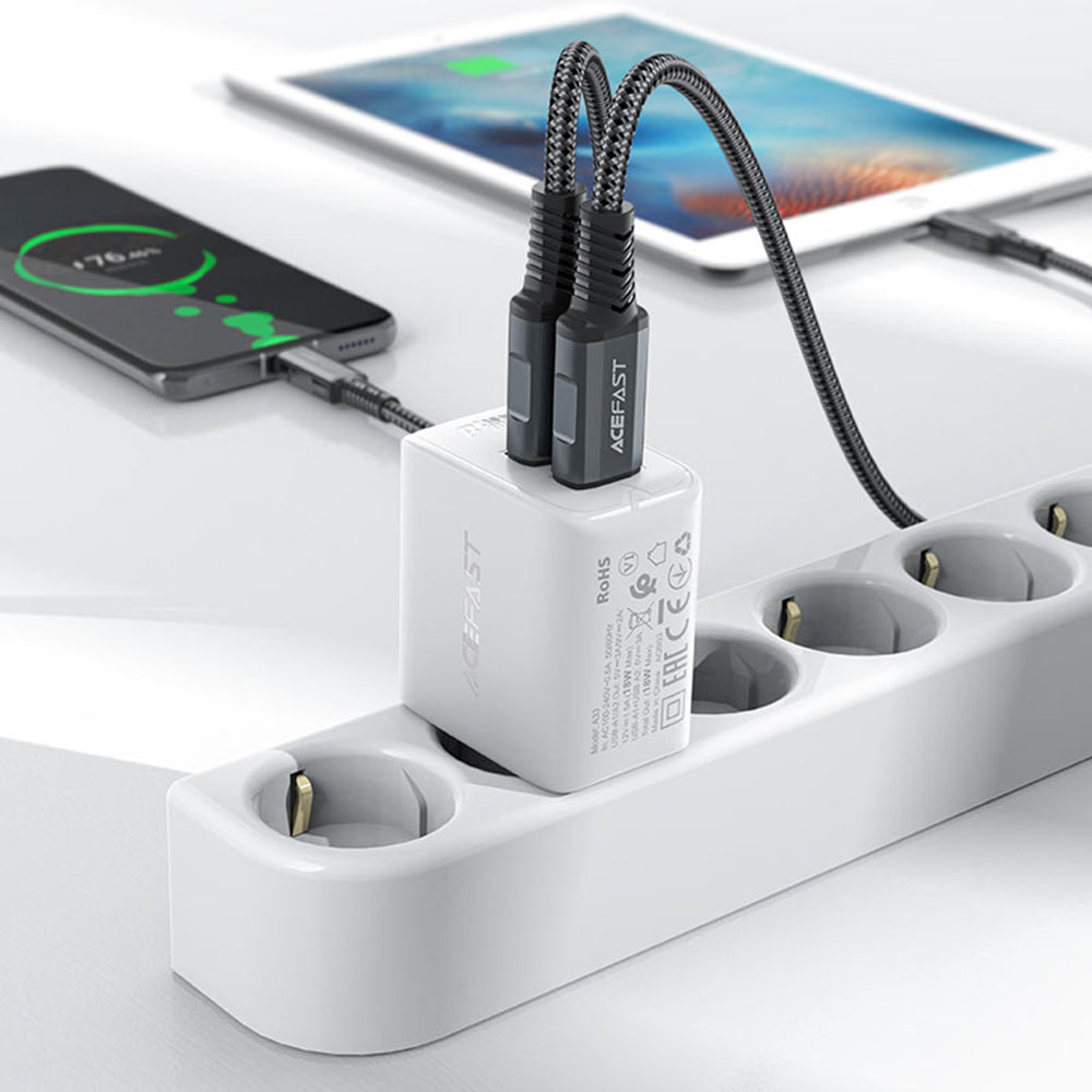 Мрежов зарядно Acefast A33, 18W, 3A, 2 x USB-A, Черно
