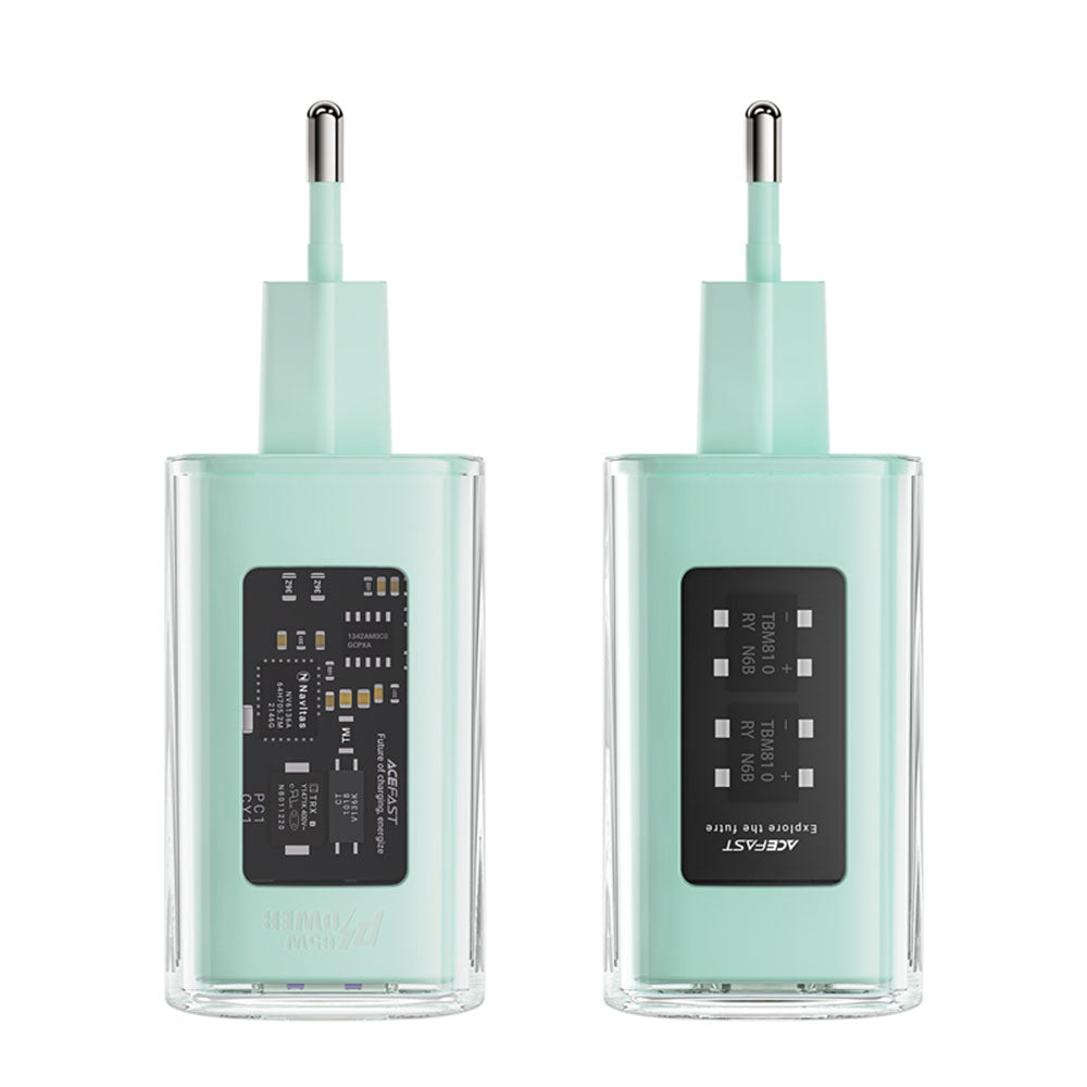 Зарядно устройство за мрежа Acefast A45 Exploration, 65W, 3.25A, 1 x USB-A - 2 x USB-C, Зелено