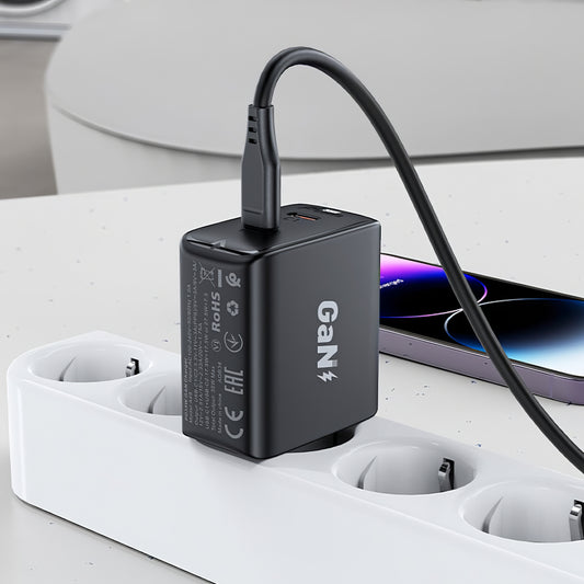 Мрежово зарядно устройство Acefast A49, 35W, 3A, 2 x USB-C, черно