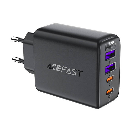 Мрежово зарядно устройство Acefast A61, 45W, 3A, 2 x USB-A - 2 x USB-C, черно
