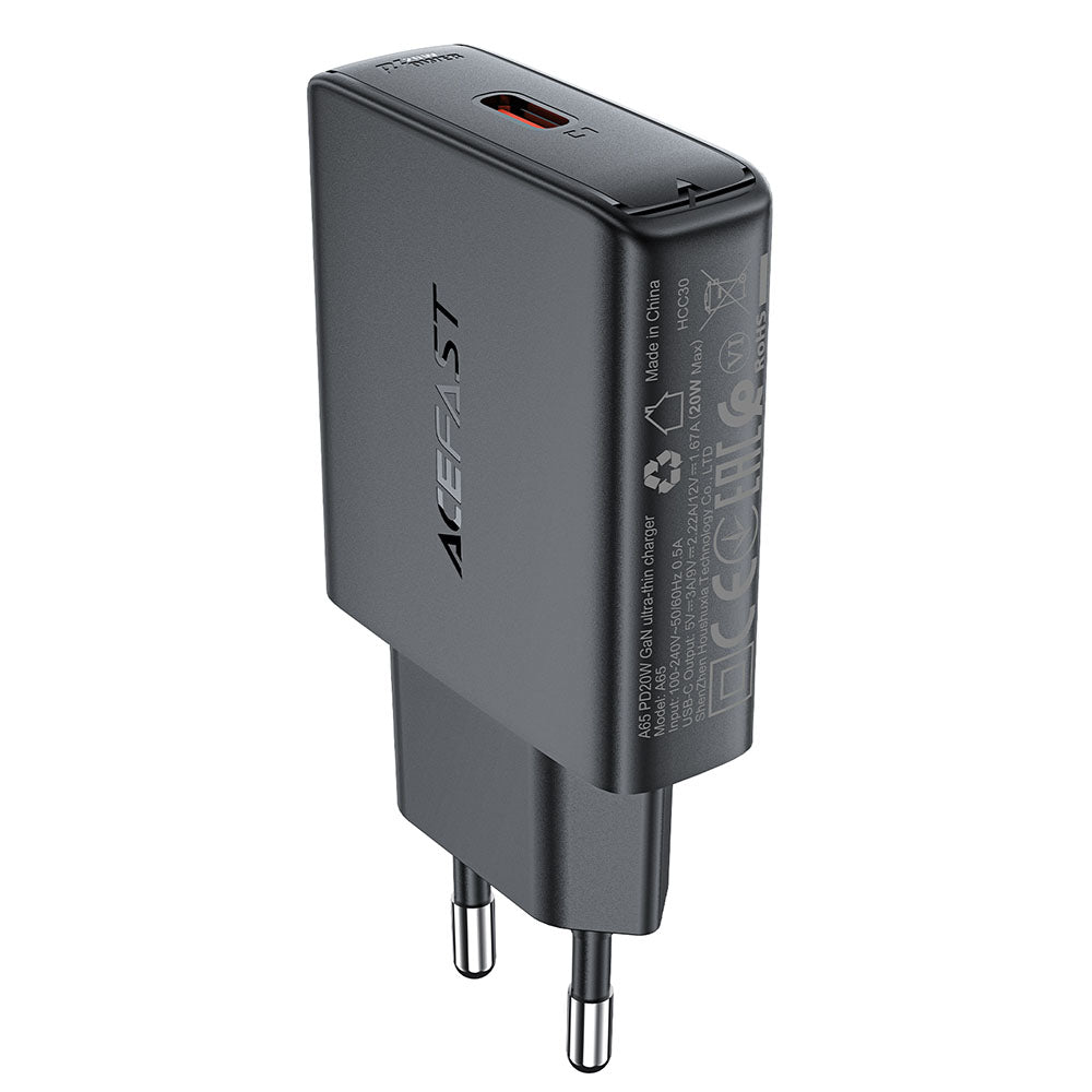 Зарядно устройство за мрежа Acefast A65, 20W, 3A, 1 x USB-C, Черно
