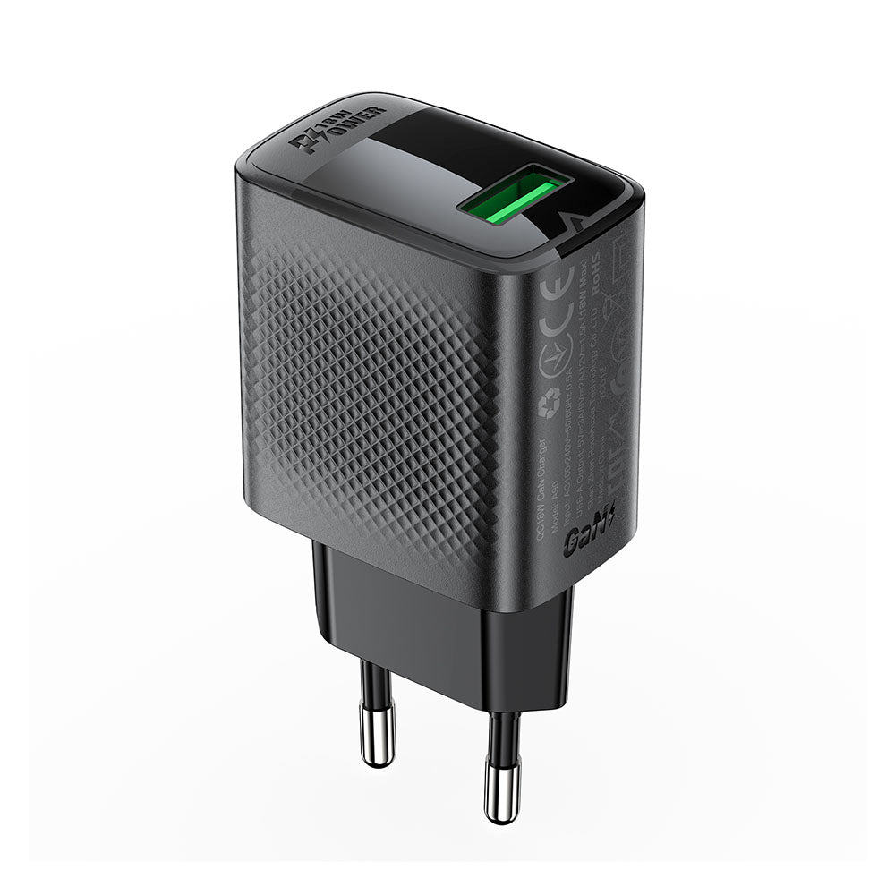 Зарядно устройство за мрежа Acefast A90, 18W, 3A, 1 x USB-A, Черно