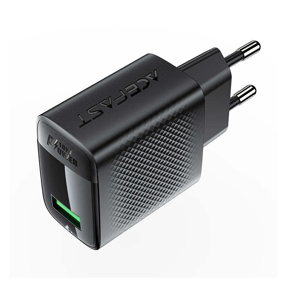 Зарядно устройство за мрежа Acefast A90, 18W, 3A, 1 x USB-A, Черно