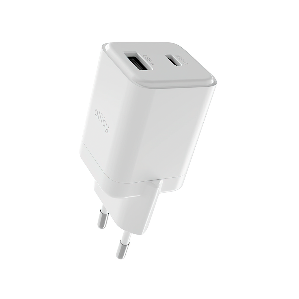 Allity Network Charger. ATC-01-30WAC Mini, 30W, 3A, 1 x USB-A - 1 x USB-C, White