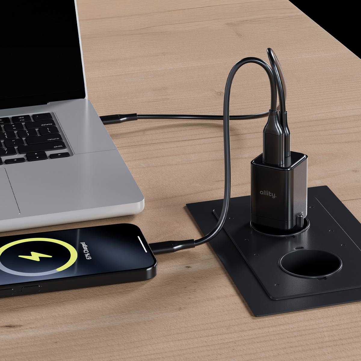 Зарядно устройство за мрежа Allity. ATC-01-30WAC Mini, 30W, 3A, 1 x USB-A - 1 x USB-C, Черно