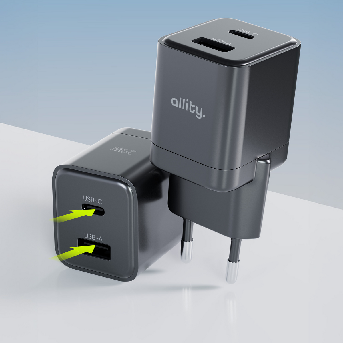 Зарядно устройство за мрежа Allity. ATC-01-30WAC Mini, 30W, 3A, 1 x USB-A - 1 x USB-C, Черно