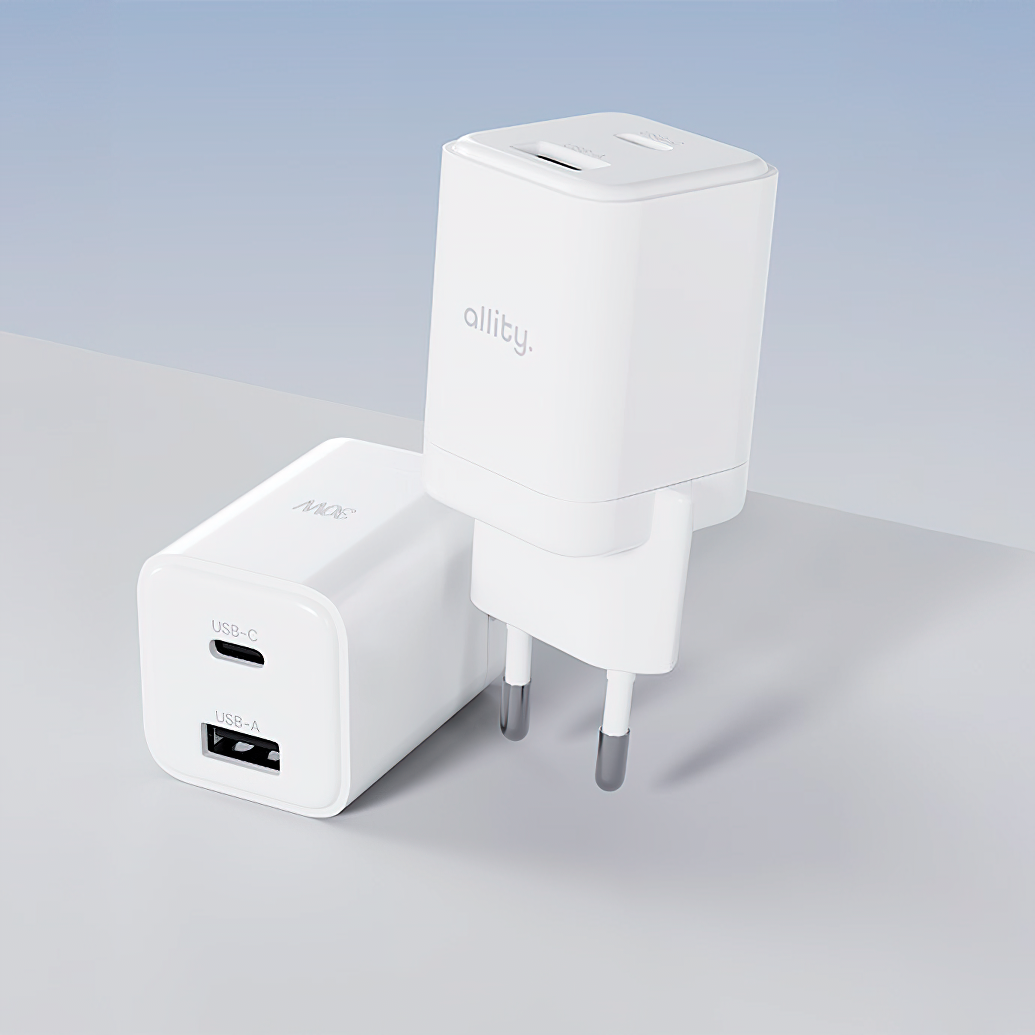 Allity Network Charger. ATC-01-30WAC Mini, 30W, 3A, 1 x USB-A - 1 x USB-C, White