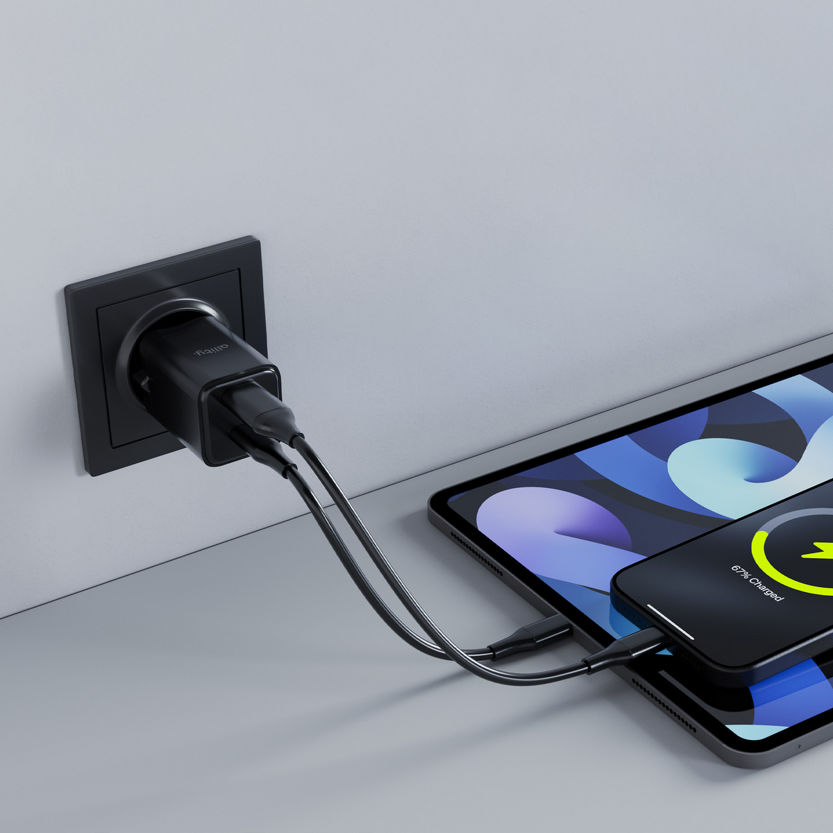 Зарядно устройство за мрежа Allity. ATC-01-30WAC Mini, 30W, 3A, 1 x USB-A - 1 x USB-C, Черно