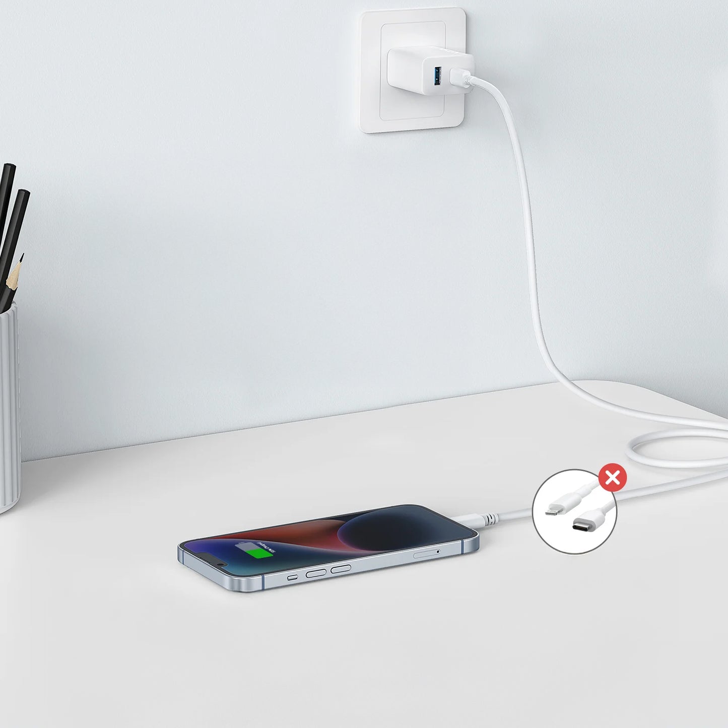Anker 312 Network Charger, 20W, 3A, 1 x USB-A - 1 x USB-C, White A2348G21