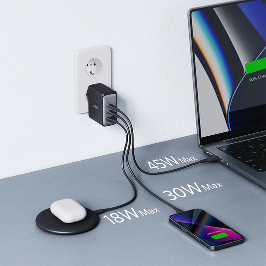 Мрежово зарядно устройство Anker 736 Nano II, 100W, 3A, 1 x USB-A - 2 x USB-C, черно A2145G11