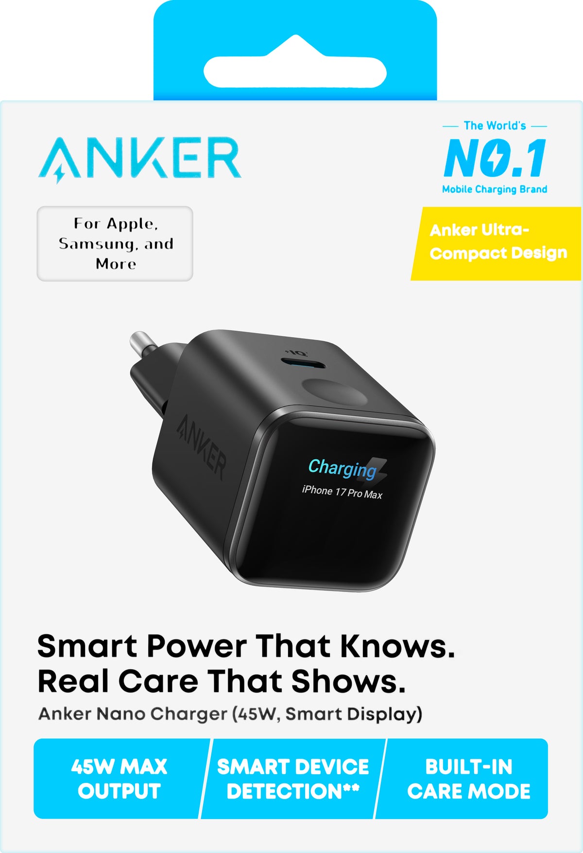 Зарядно устройство Anker Nano Display, 45W, 3A, 1 x USB-C, Черно A121DG11