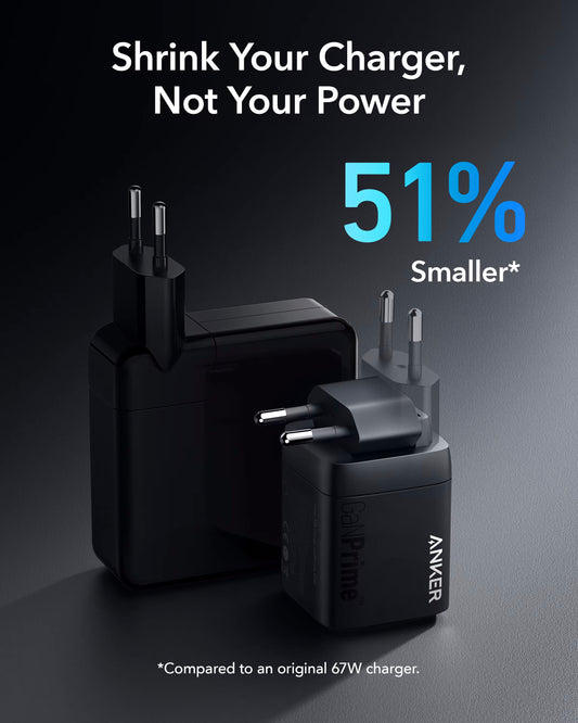 Мрежово зарядно устройство Anker Prime, 67W, 5A, 1 x USB-A - 2 x USB-C, черно A2669313