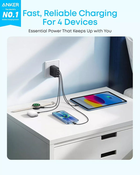 Зарядно устройство за мрежа Anker Zolo, 50W, 3A, 2 x USB-A - 2 x USB-C, Черно A121EG11