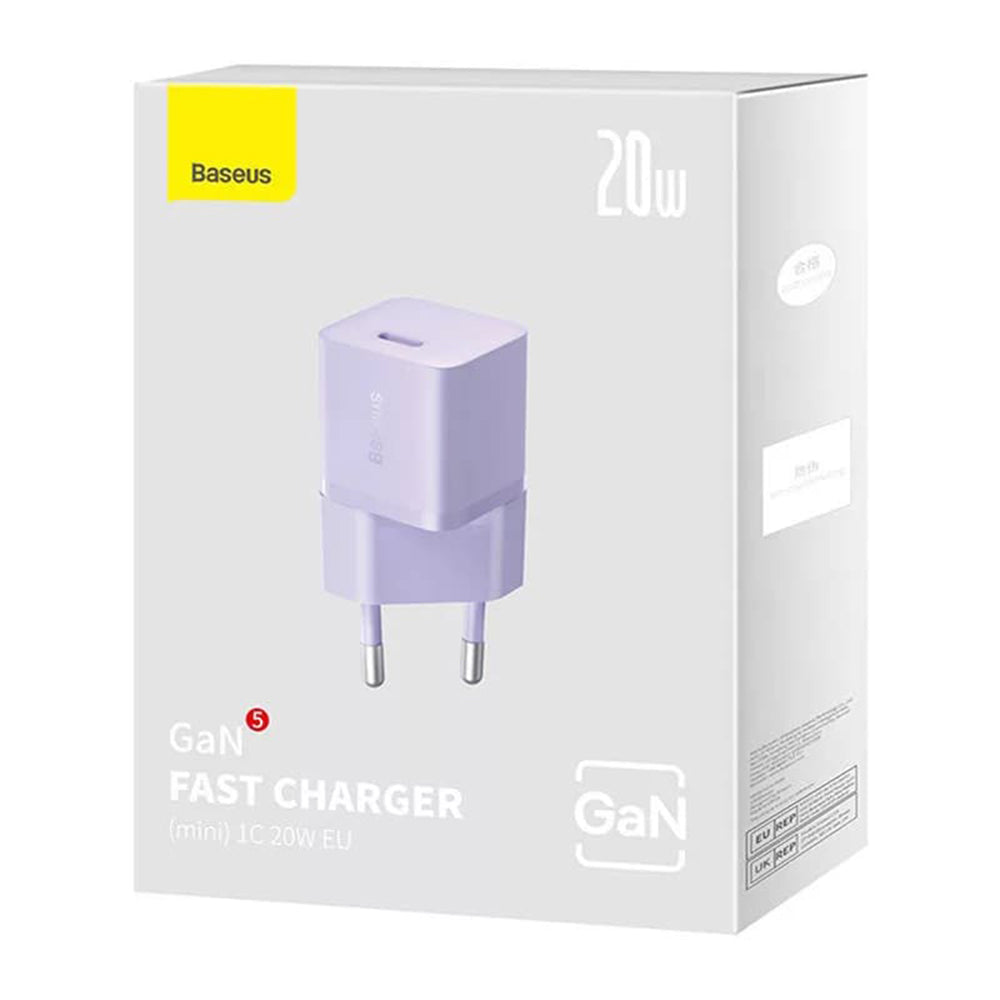 Зарядно устройство за мрежа Baseus, 20W, 3A, 1 x USB-C, Лилаво CCGN050105