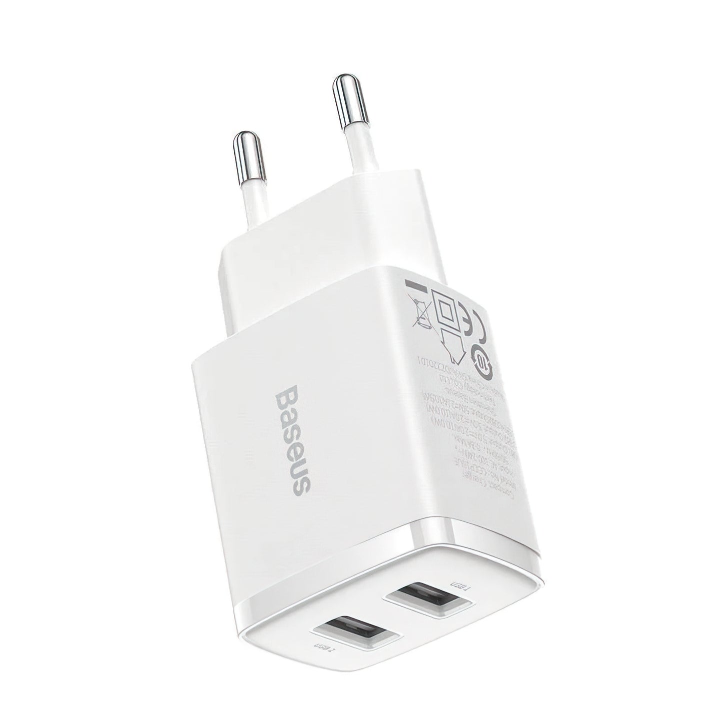 Зарядно устройство за мрежа Baseus Compact, 10.5W, 2.1A, 2 x USB-A, Бяло CCXJ010202