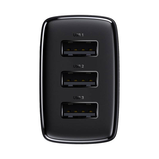 Мрежово зарядно устройство Baseus Compact 3U, 17W, 2.1A, 3 x USB-A, черно CCXJ020101