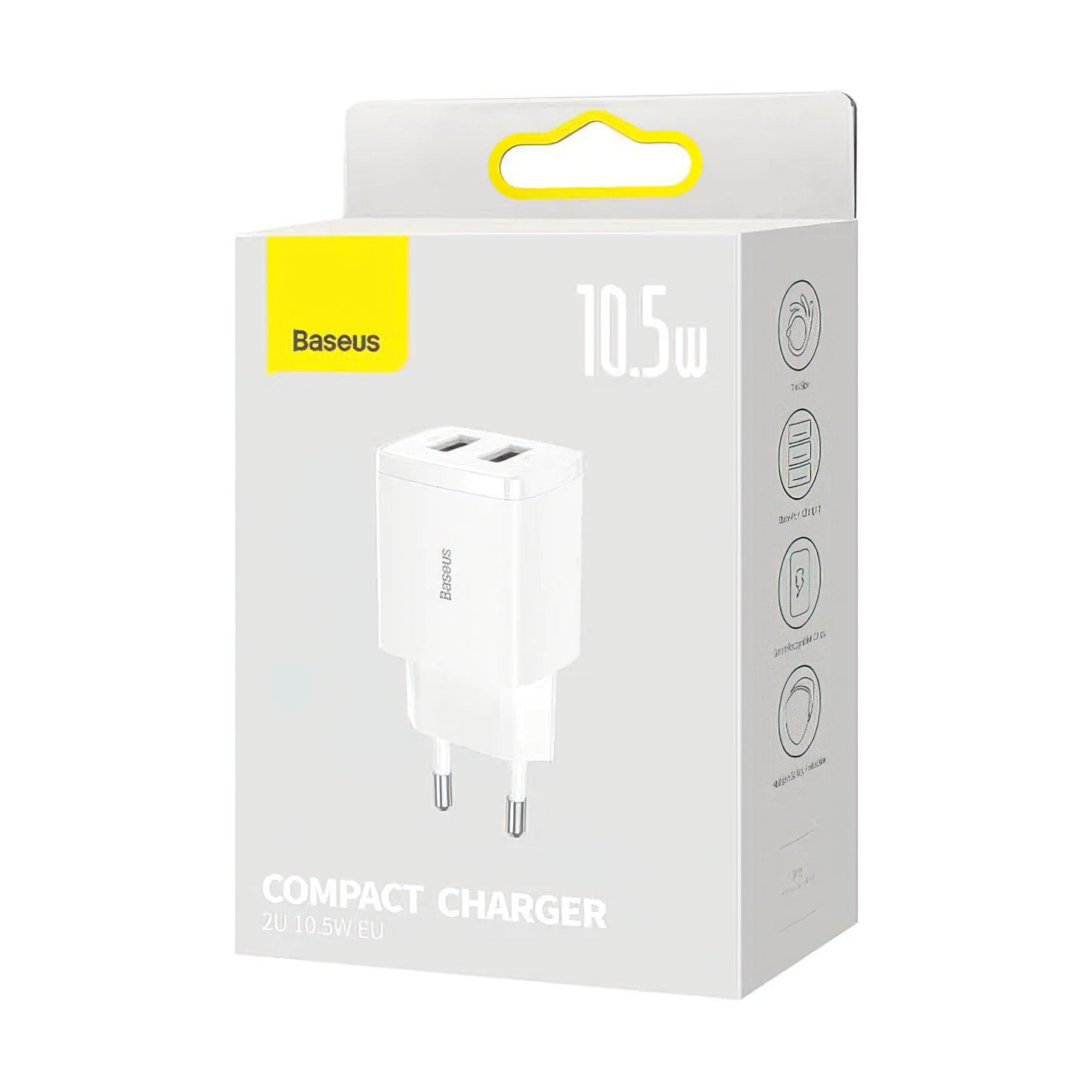 Зарядно устройство за мрежа Baseus Compact, 10.5W, 2.1A, 2 x USB-A, Бяло CCXJ010202