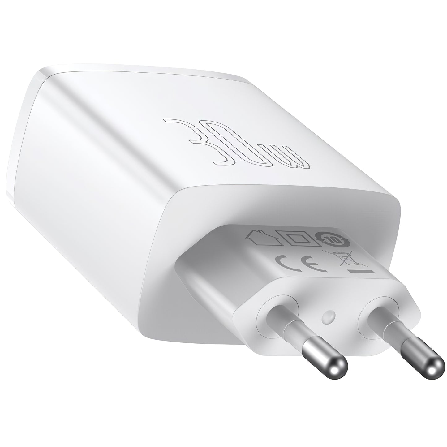Мрежово зарядно устройство Baseus Compact, 30 W, 1 x USB-C - 2 x USB-A, бяло CCXJ-E02