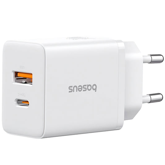 Мрежово зарядно Baseus Cube, 30W, 2.4A, 1 x USB-A - 1 x USB-C, бяло P10111404213-00