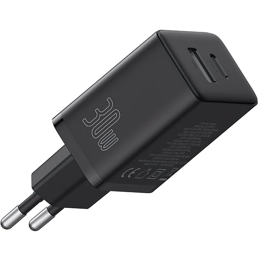 Мрежово зарядно Baseus Cube, 30W, 2.4A, 1 x USB-A - 1 x USB-C, черно P10111404113113-00