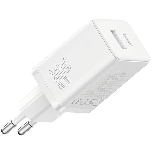 Мрежово зарядно Baseus Cube, 30W, 2.4A, 1 x USB-A - 1 x USB-C, бяло P10111404213-00