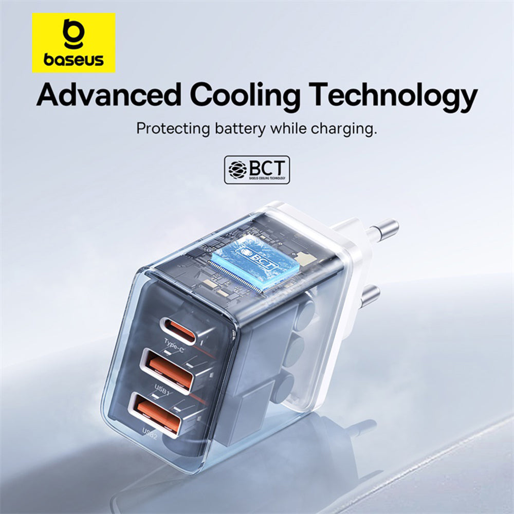Зарядно устройство за мрежа Baseus Cube, 30W, 3A, 2 x USB-A - 1 x USB-C, Бяло P10111402213-00